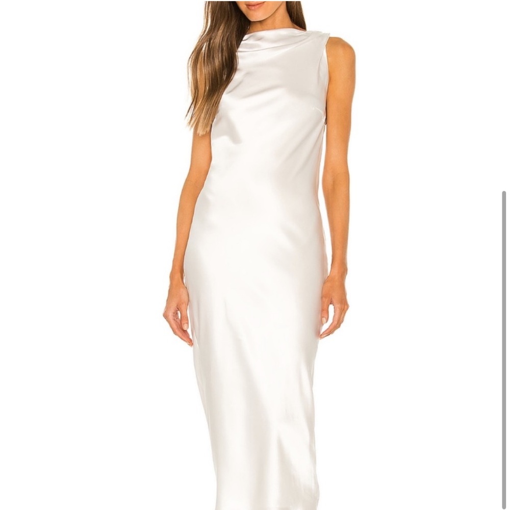 The Bar Satin Midi Dress in Ivory